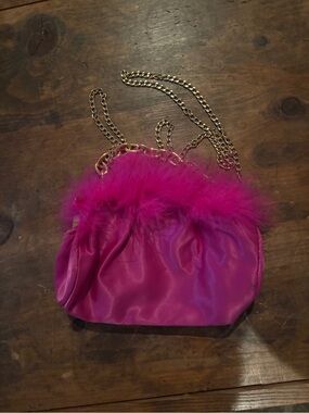 Pink Feather Trim Clutch Evening Bag